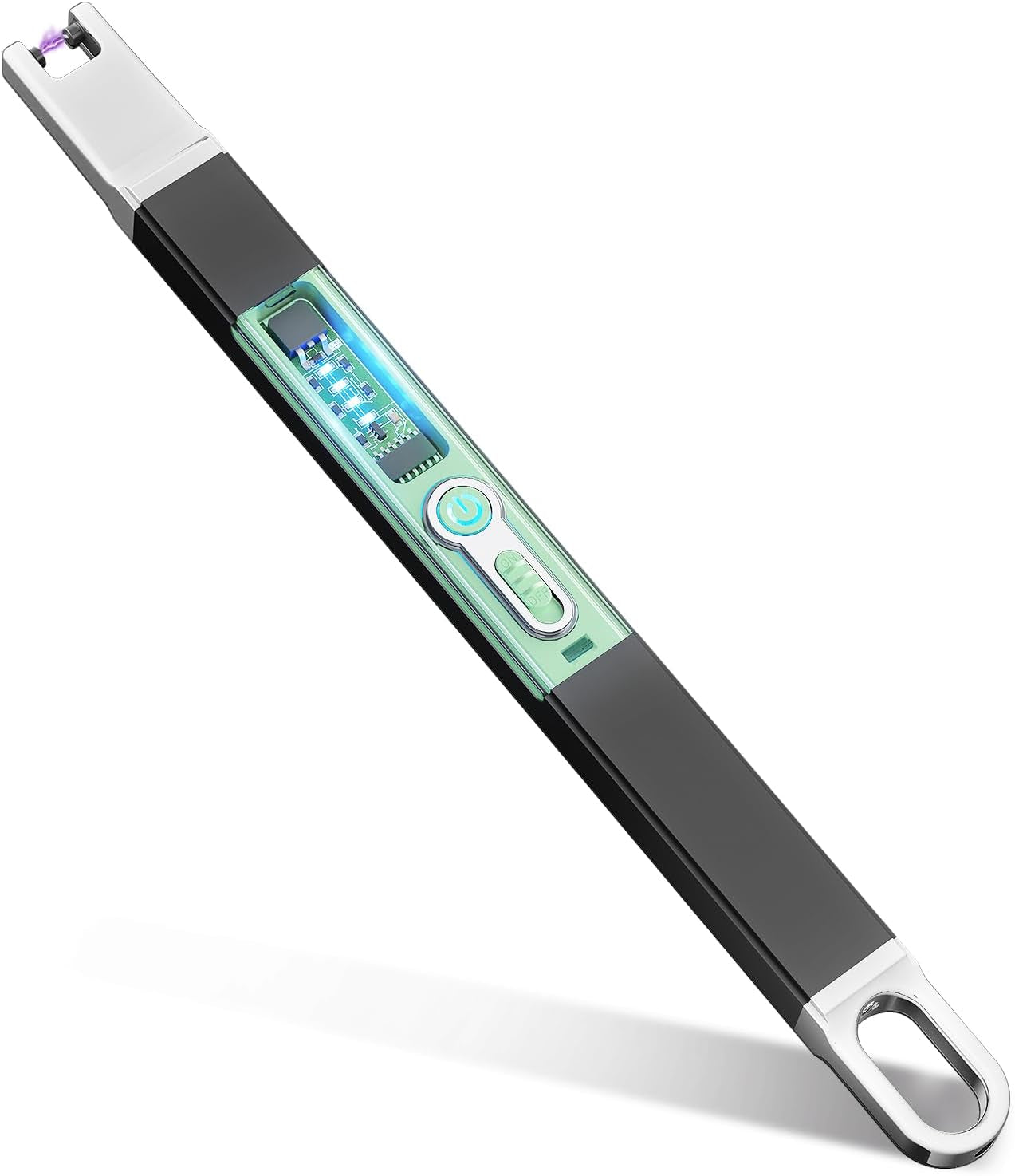 Long Pulse Electric Candle Lighter with Transparent Display, Windproof, USB-C Fast Charging, Dual Protection System, for Camping BBQ Festivals (Green)